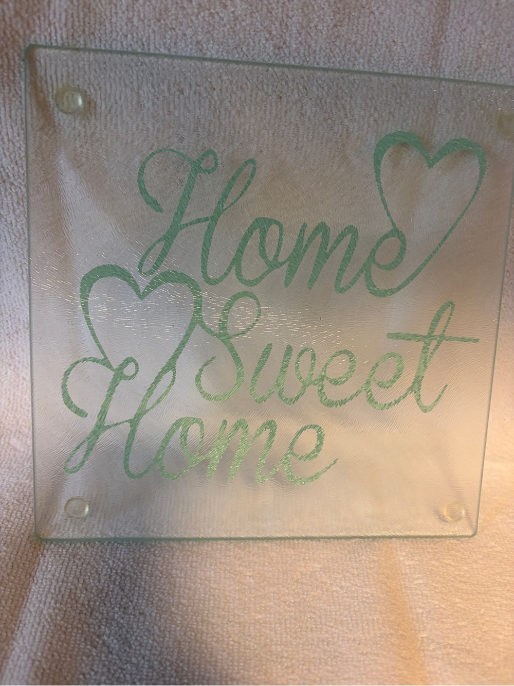 Glass Cutting Board  'Home Sweet Home' Decorative Plaque in Mint Green